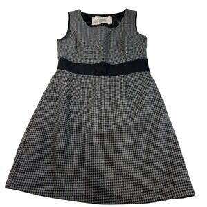 Houndstooth A-Line Sleeveless Dress with Black Waistband